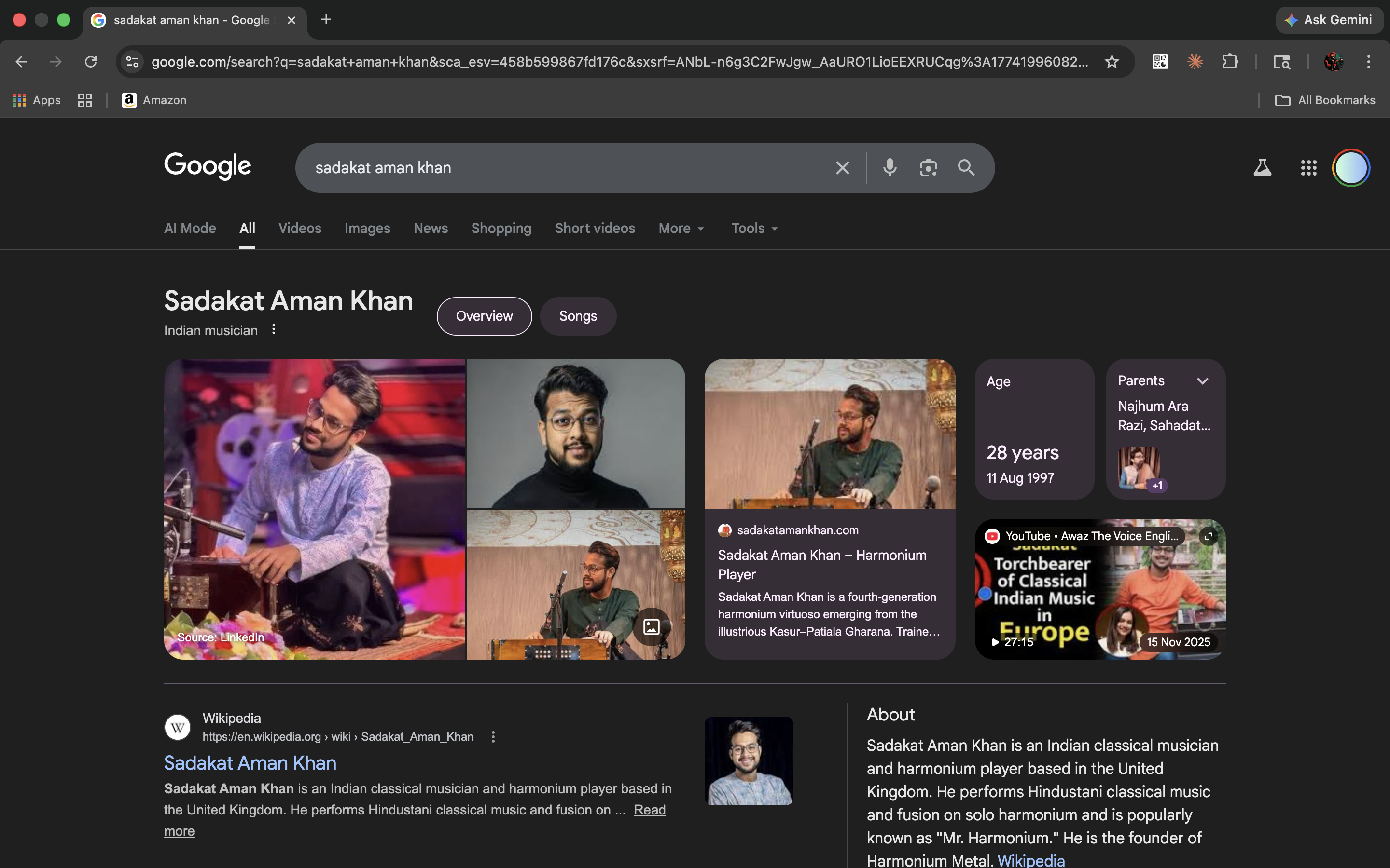 Sadakat Aman Khan Google Knowledge Panel